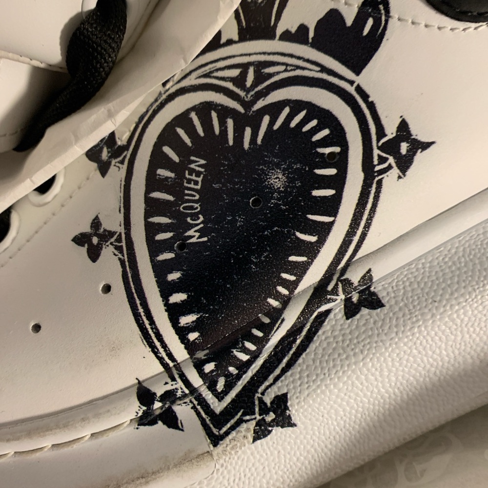 Alexander McQueen White Sneakers with Black Graphic Heart